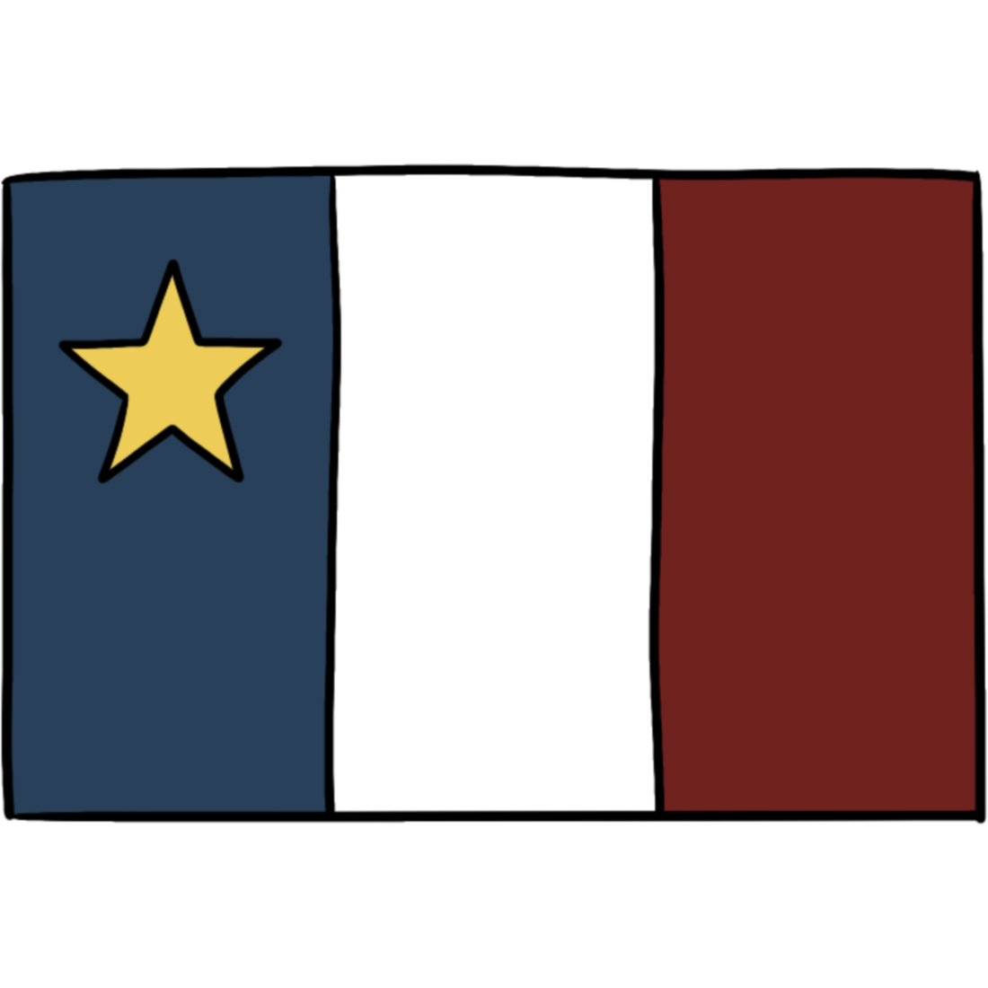 A flag with blue white and red vertical stripes left to right and the yellow stella maris five pointed star on the top of the blue stripe.